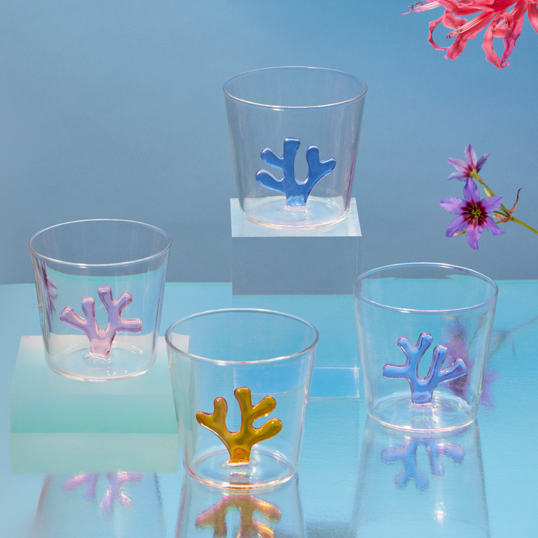 Sprezz Whimsical Tumbler Glasses | Alessandra Baldereschi | Ichendorf Milano. A set of four borosilicate coloured glass can serve cold and hot liquids. Four dishwasher safe multi colored wine glasses