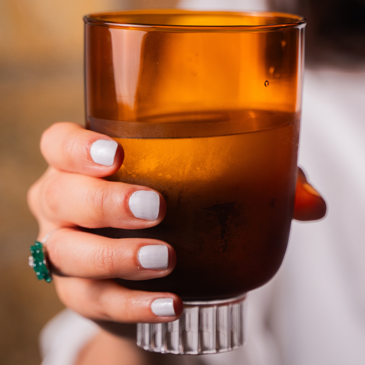 amber stemless wine glass