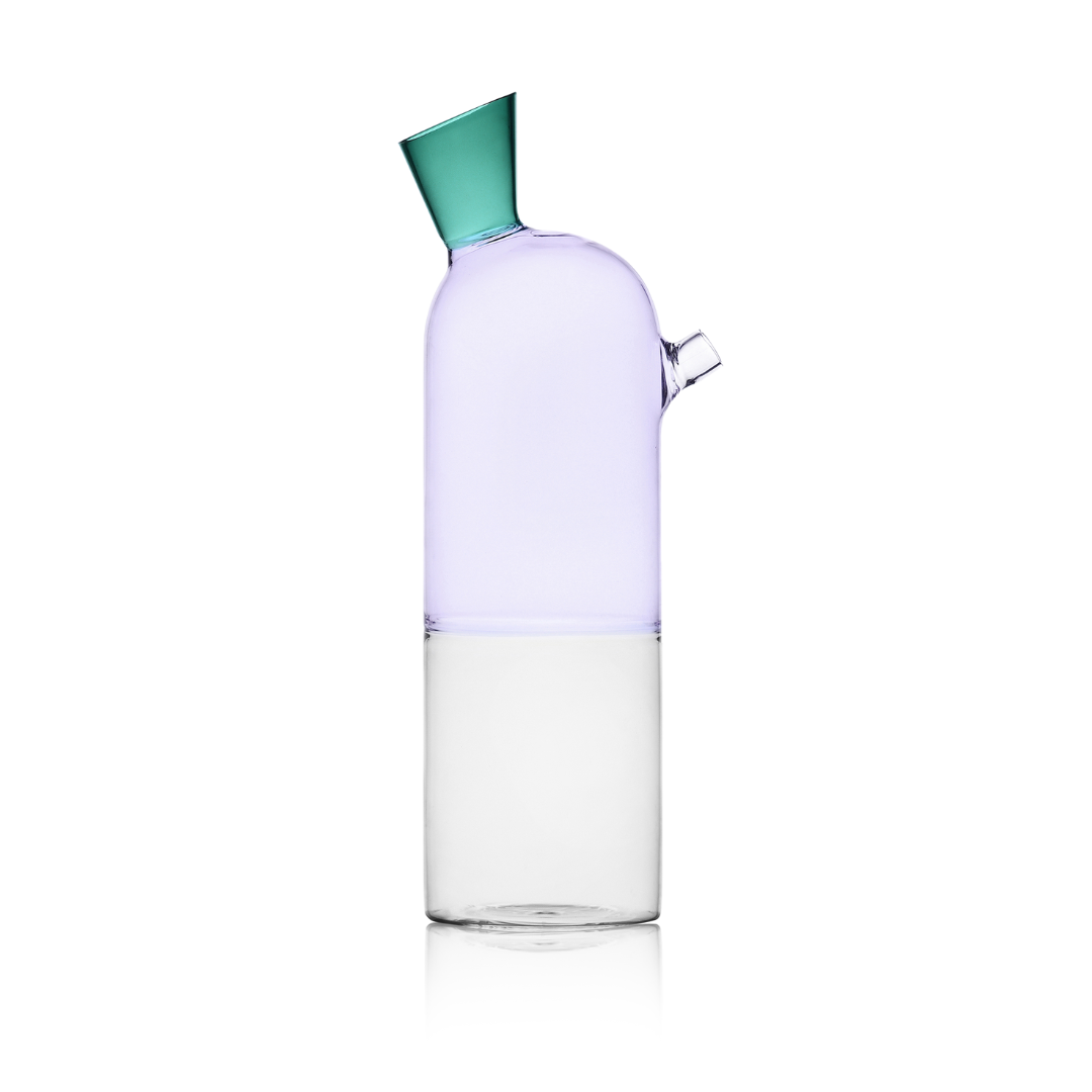 pastel lilac water pitcher with a green sprout