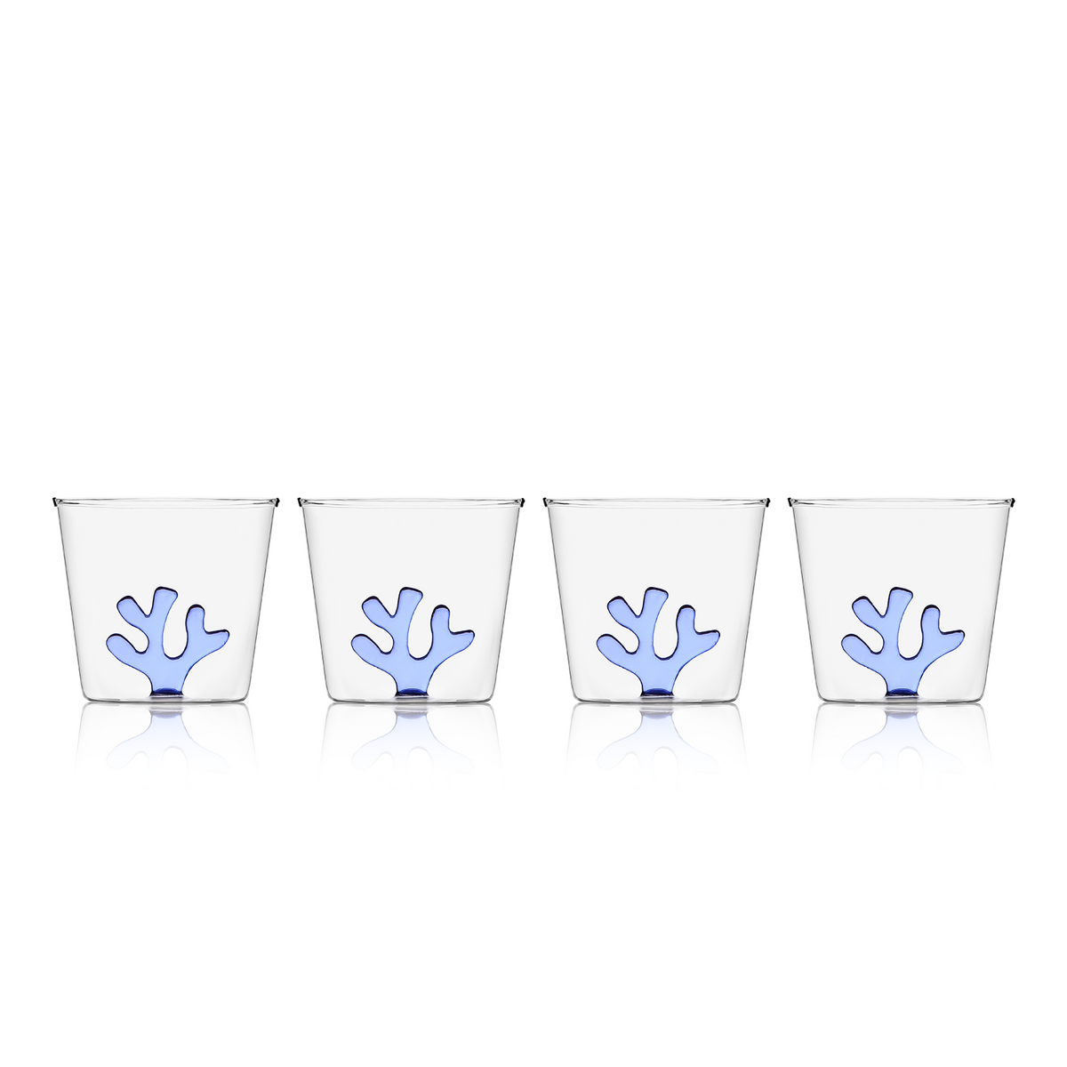 Sprezz Whimsical Tumbler Glasses Cobalt Blue | Colored Glassware Set of Four. Sprezz tumbler glass made from durable, non-toxic borosilicate glass. crystal colored glasses designed in Italy by Alessandra Baldereschi