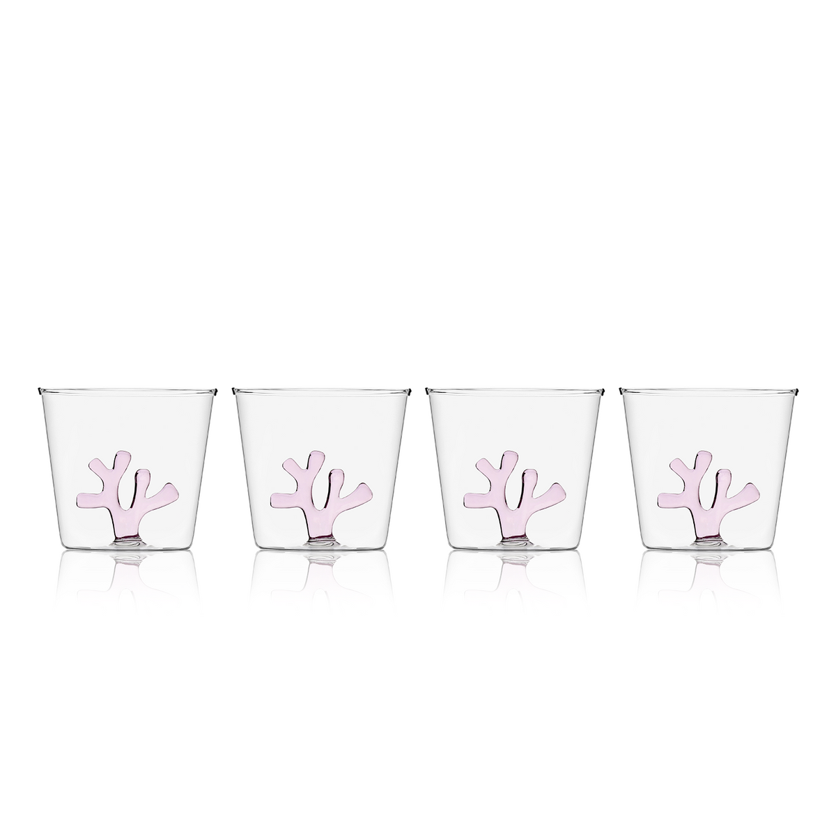 Sprezz Whimsical Tumbler Glasses Blush Pink | Colored Glassware Set of Four.  Collection of all-purpose coloured glassware featuring a blush pink coral on the inside.